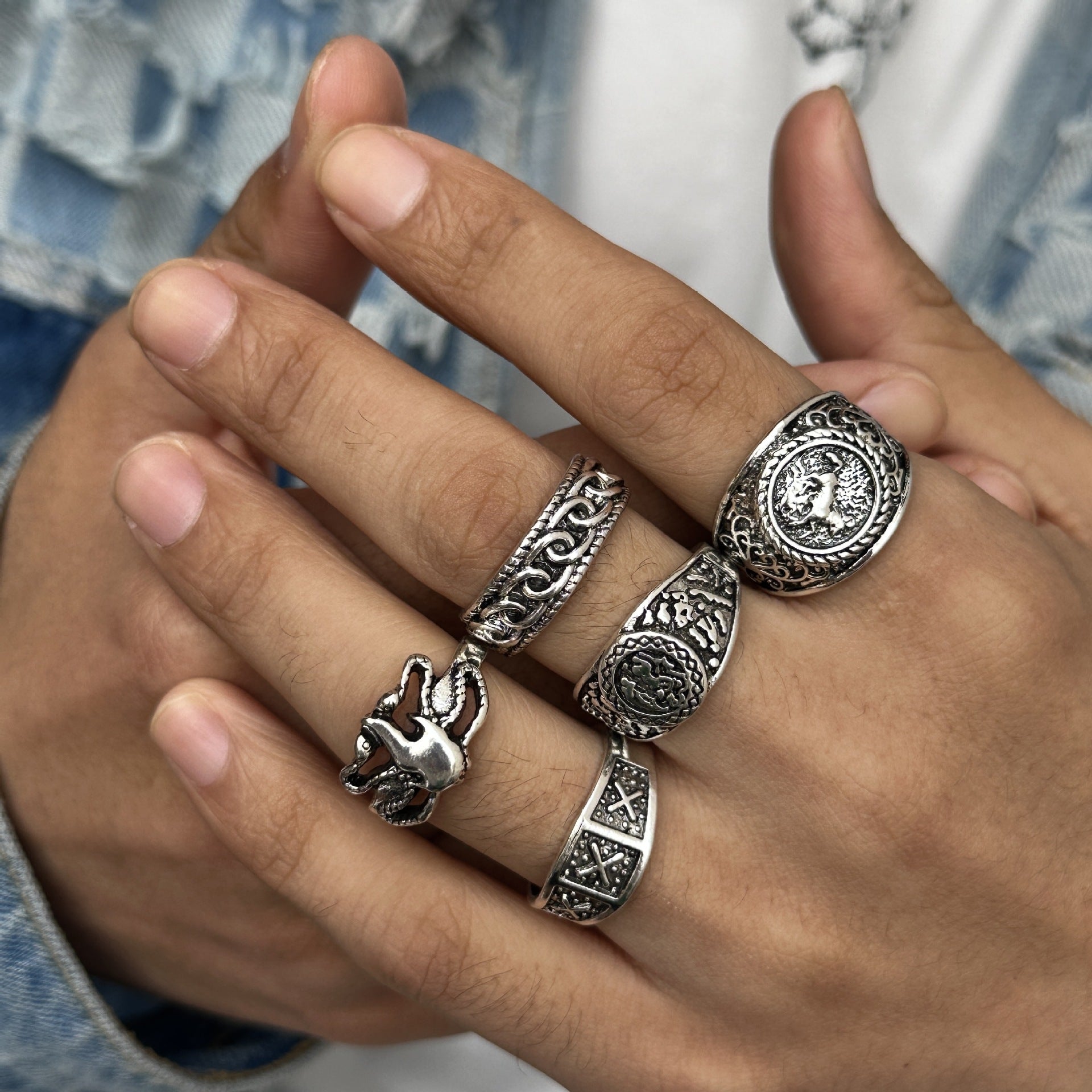 Hip-Hop Retro Animal Alloy Plating Men's Rings Men Ring Sets - front view