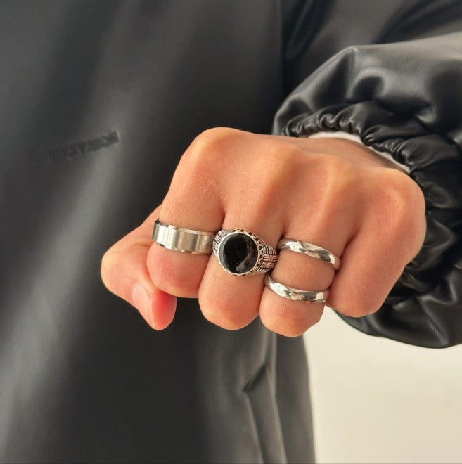 Retro Classic Style Geometric Alloy Titanium Steel Plating Men's Rings Men Ring Sets - view 3
