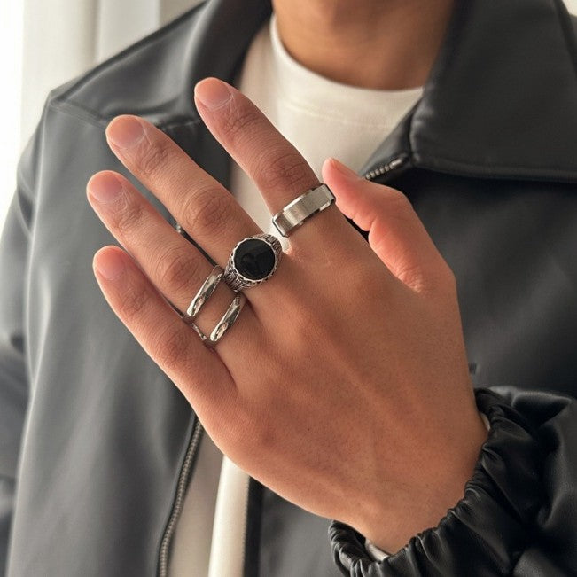 Retro Classic Style Geometric Alloy Titanium Steel Plating Men's Rings Men Ring Sets - view 4