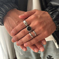Retro Classic Style Geometric Alloy Titanium Steel Plating Men's Rings Men Ring Sets - front view