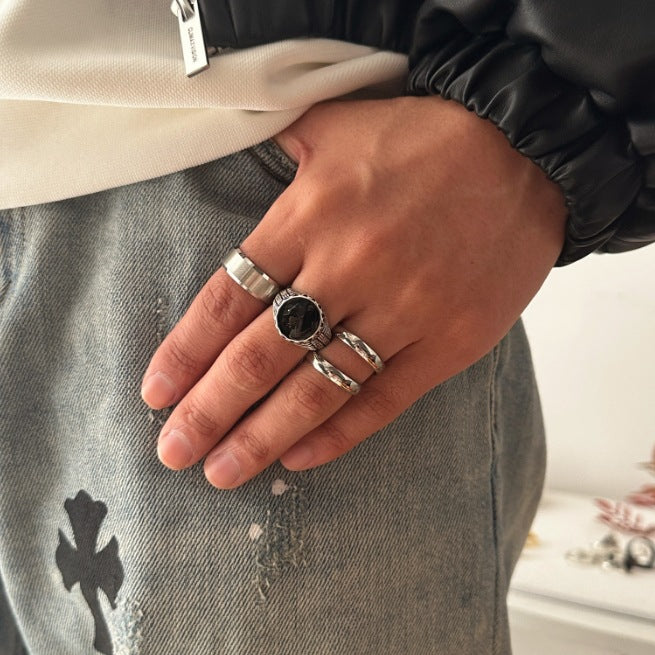 Retro Classic Style Geometric Alloy Titanium Steel Plating Men's Rings Men Ring Sets - view 5