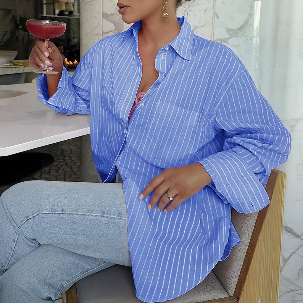 Wholesale Women's Casual Stripe Long Sleeve Blouses - view 2