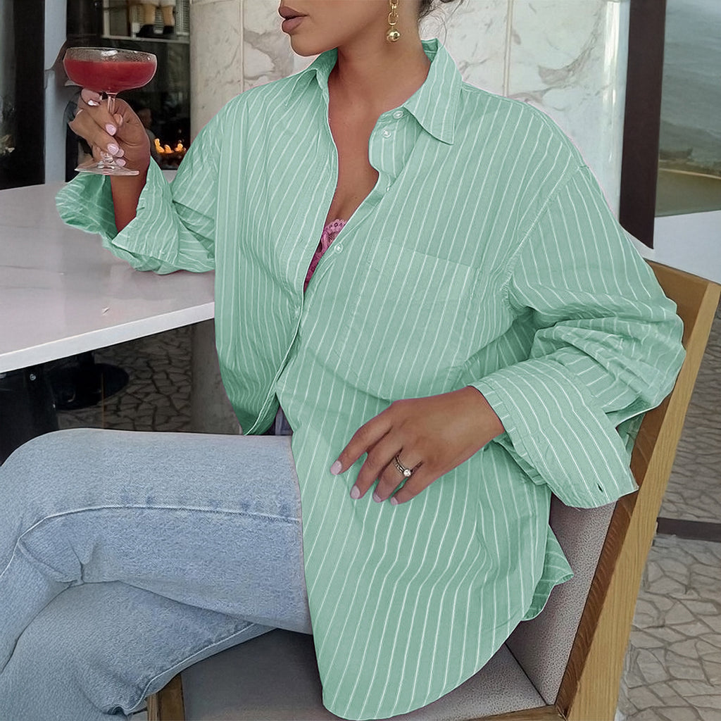 Wholesale Women's Casual Stripe Long Sleeve Blouses - view 3