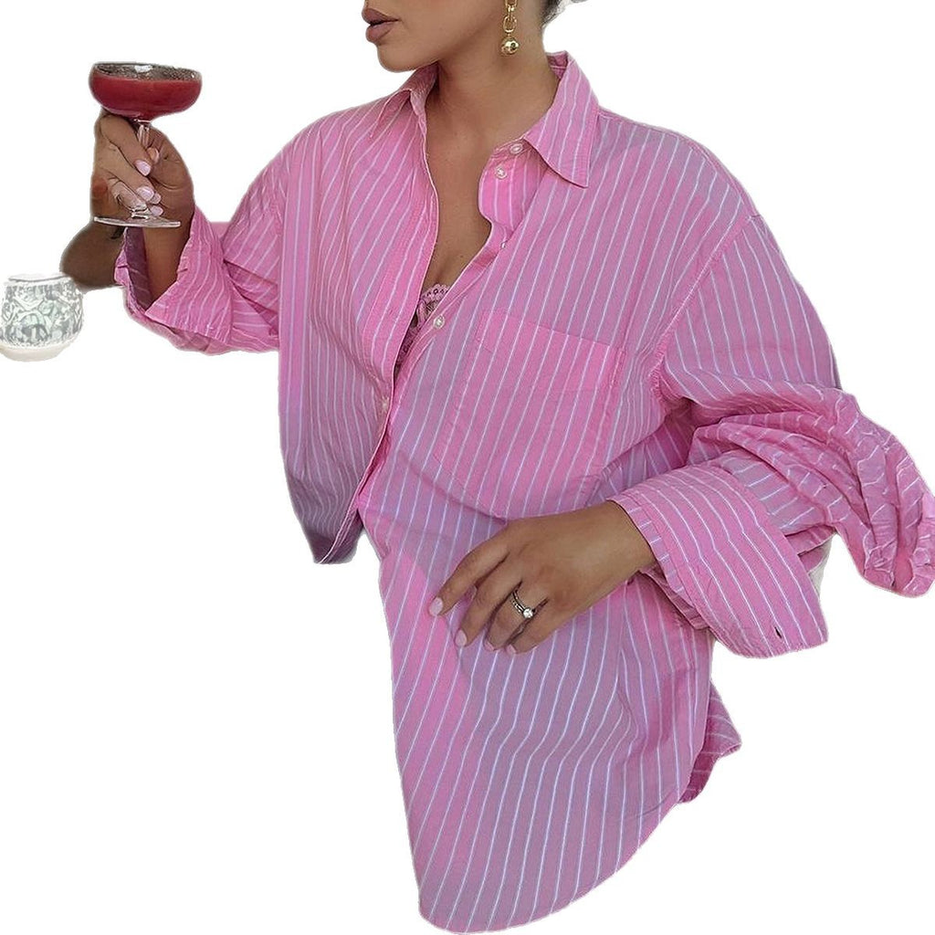 Wholesale Women's Casual Stripe Long Sleeve Blouses - view 4