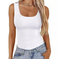 Women's Square Neck Ribbed Casual T-Shirt Sleeveless Stretch Slim Basic Tank Top Women's Top - front view
