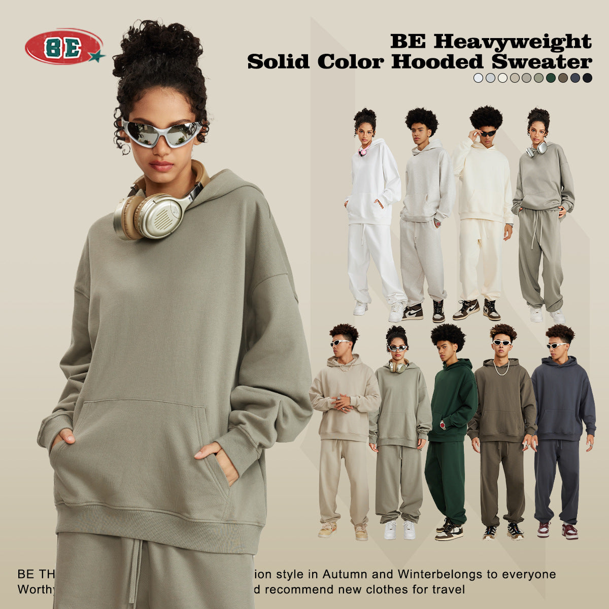 Wholesale Men's Casual Simple Style Classic Style Solid Color Long Sleeve Men's Hoodies - front view