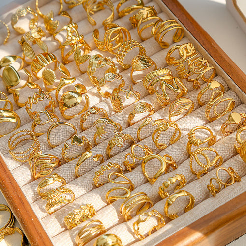 304 Stainless Steel Letter Fruit Spiral Stripe Ion Plating (IP) Stone-Free 18K Gold Plated Cute Tropical Streetwear Gold Open Rings - view 2
