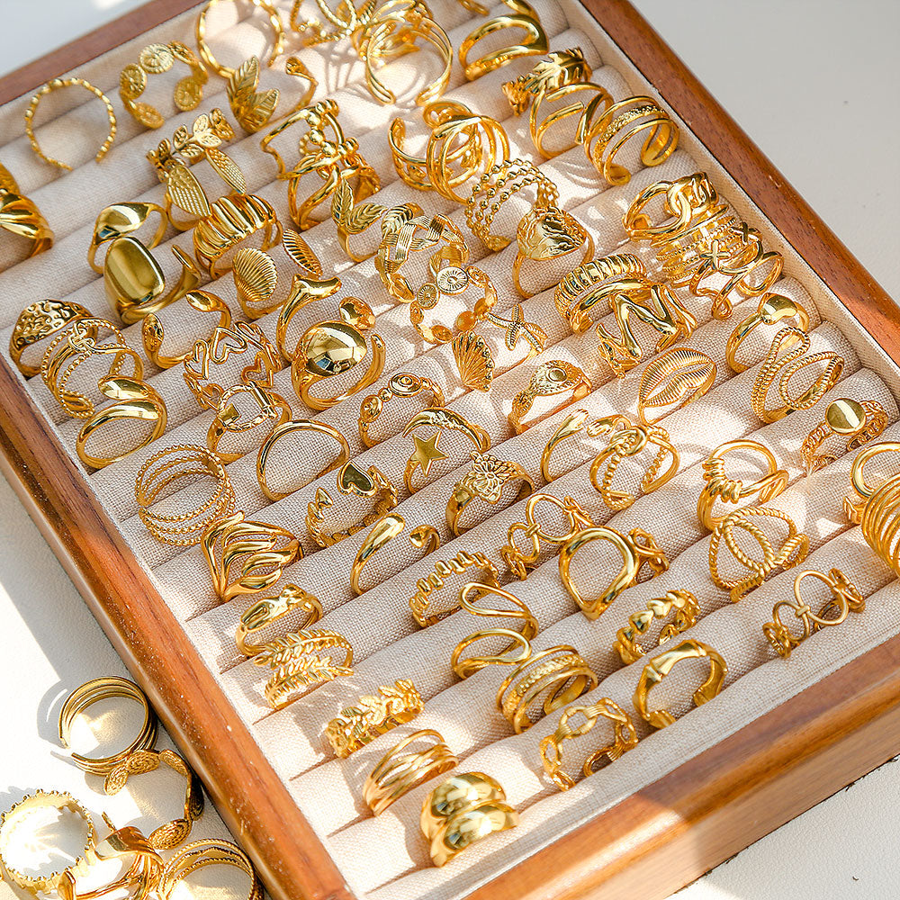 304 Stainless Steel Letter Fruit Spiral Stripe Ion Plating (IP) Stone-Free 18K Gold Plated Cute Tropical Streetwear Gold Open Rings - view 4
