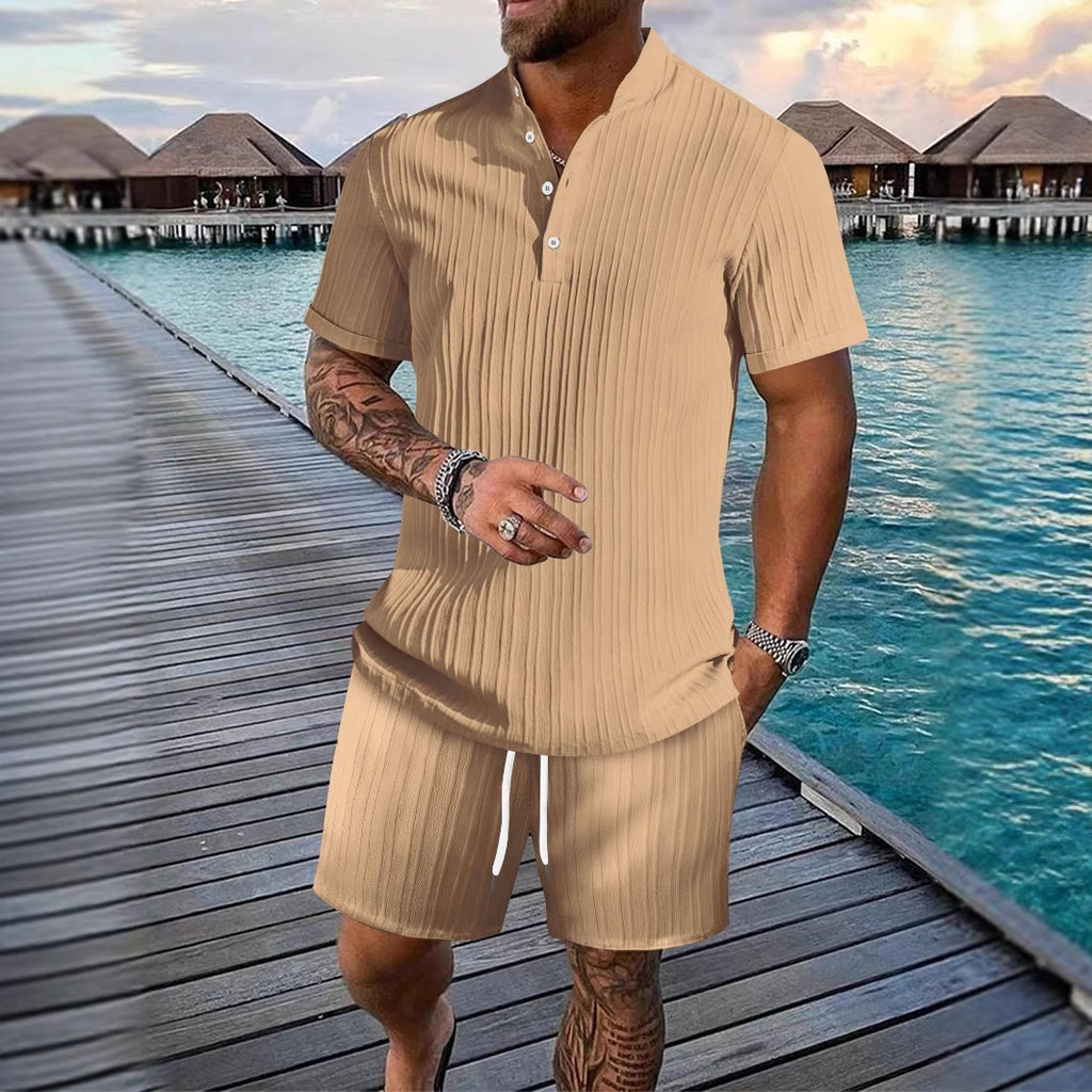 New Summer     Men's Shirt Casual Loose Short-sleeved Shorts Beach Suit - view 3