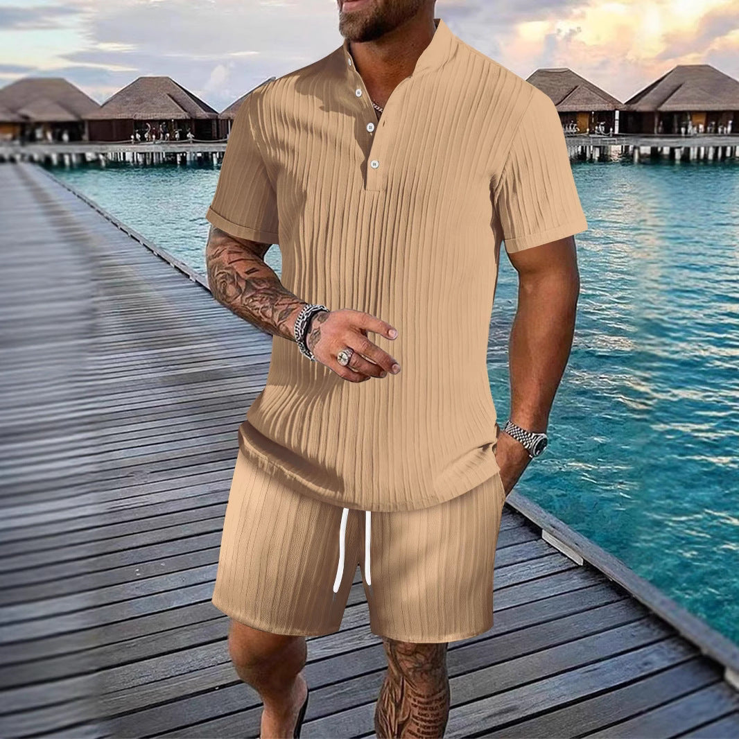 New Summer     Men's Shirt Casual Loose Short-sleeved Shorts Beach Suit - view 3