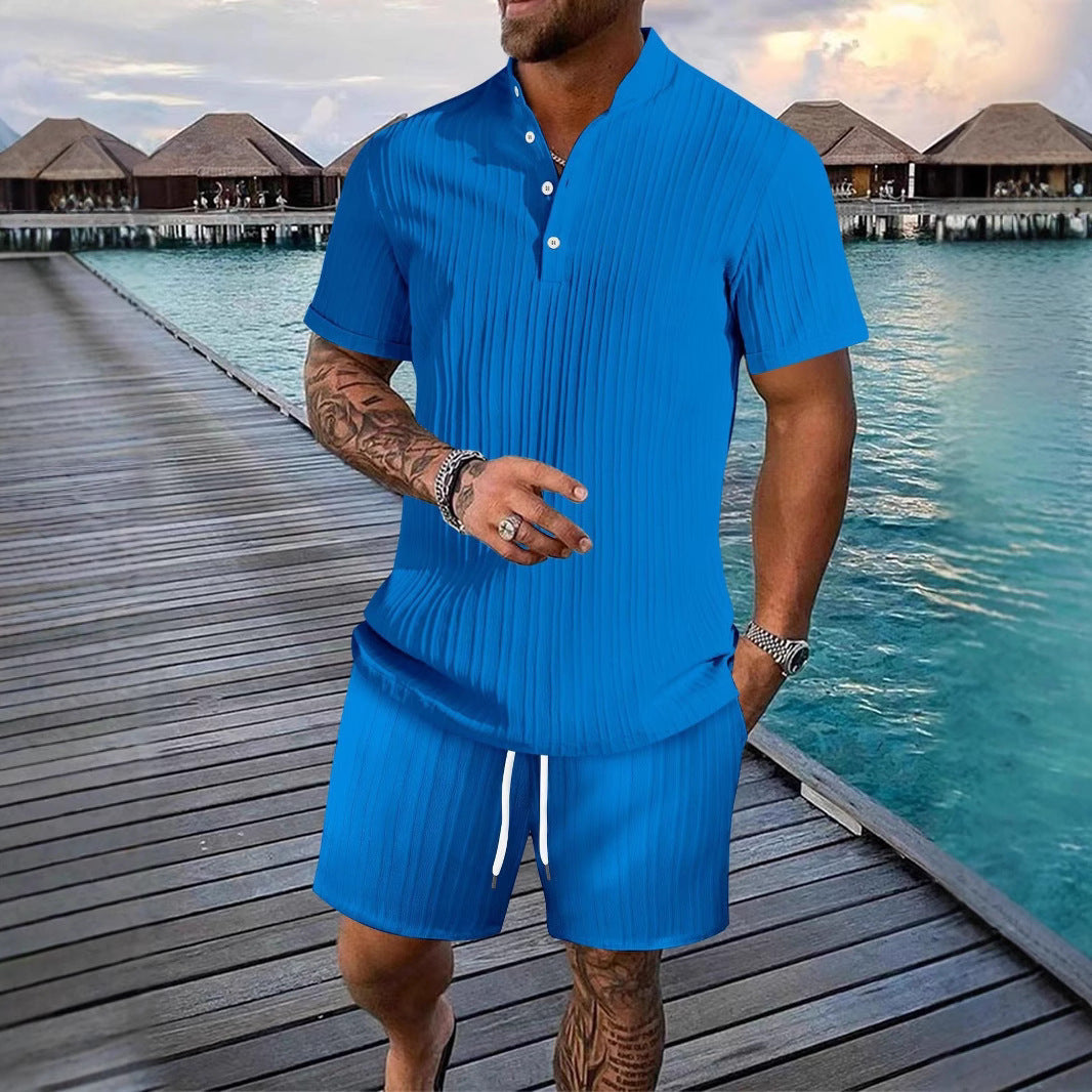 New Summer     Men's Shirt Casual Loose Short-sleeved Shorts Beach Suit - view 4