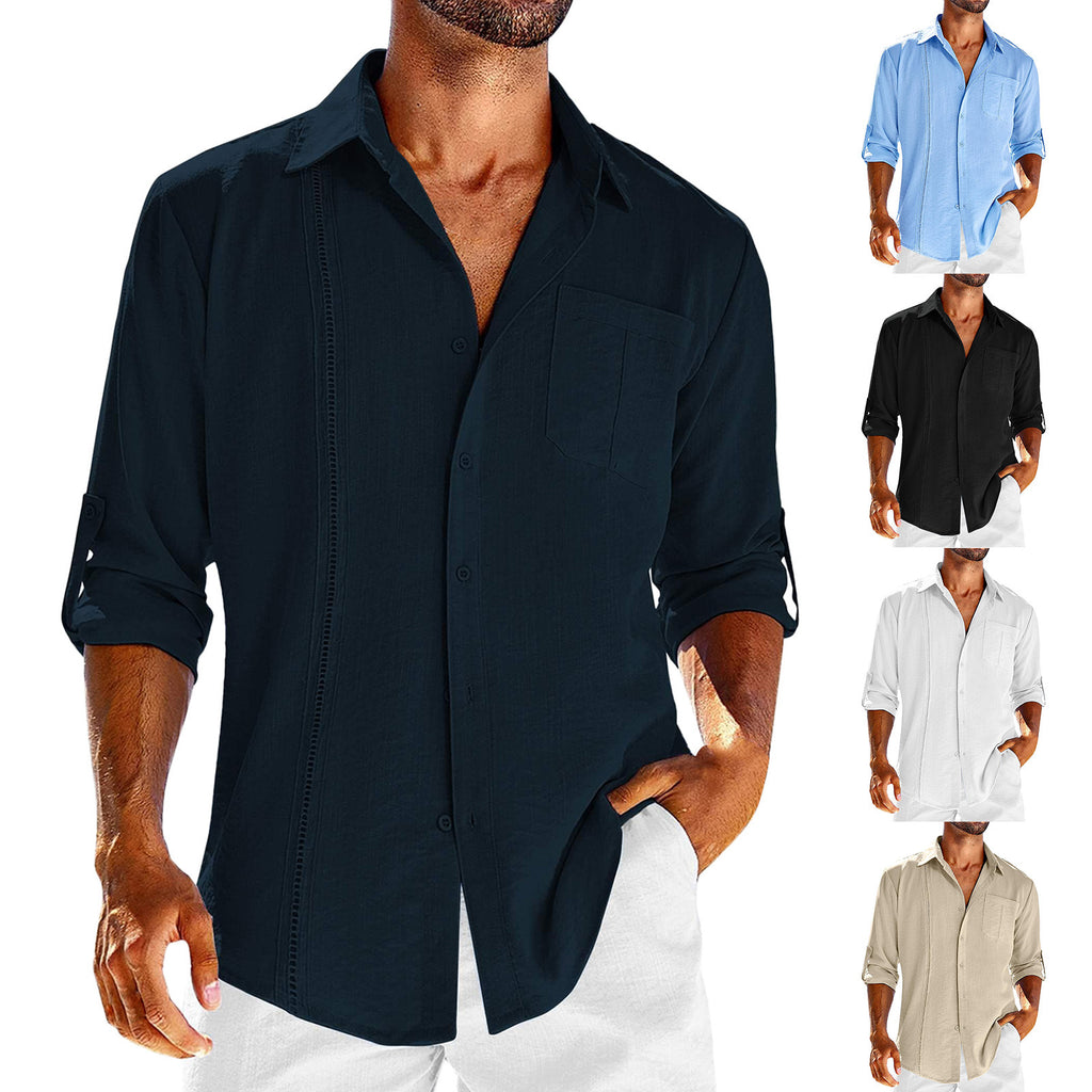 Wholesale Men's Simple Style Classic Style Solid Color Long Sleeve Men's Shirts - front view