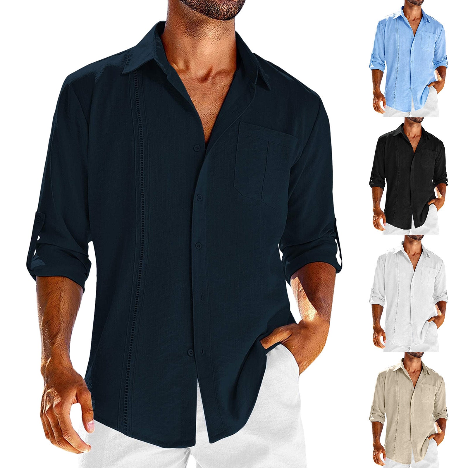 Wholesale Men's Simple Style Classic Style Solid Color Long Sleeve Men's Shirts - front view