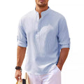 Men's Long Sleeve Shirt Stand Collar Half Button Shirt Pineapple Check Shirt Men's Casual Shirt Jacket - front view