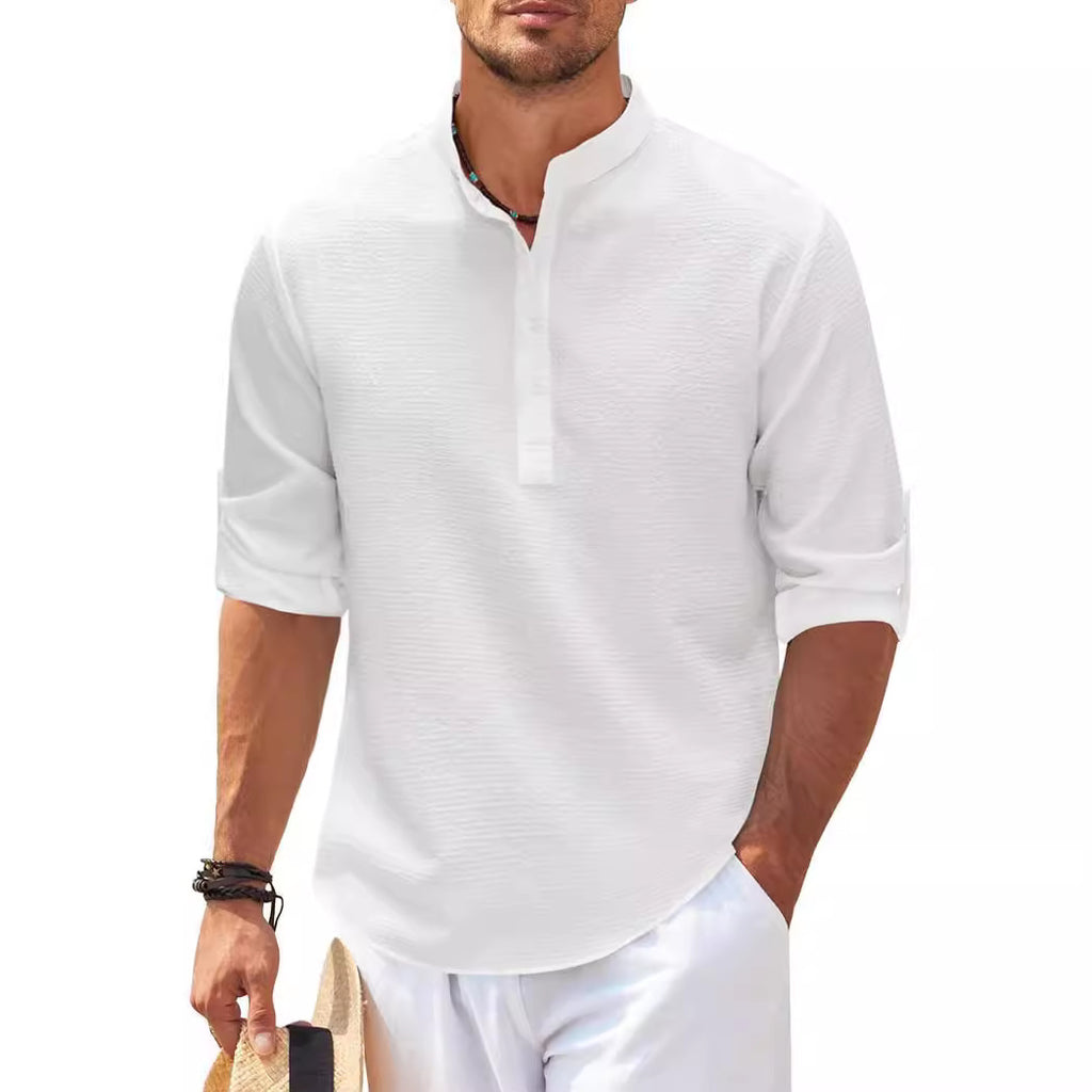 Men's Long Sleeve Shirt Stand Collar Half Button Shirt Pineapple Check Shirt Men's Casual Shirt Jacket - view 4