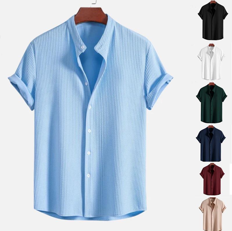 Men's  Summer New Men's Wish  Men's Short Sleeve Solid Color Men's Shirt Top - front view