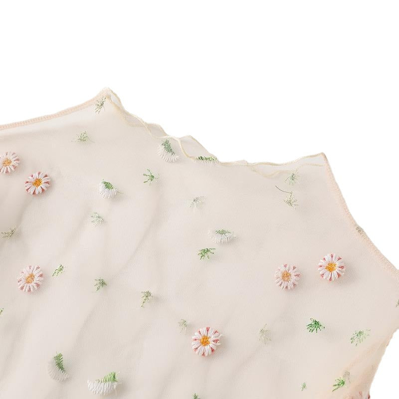 Spring And Summer New Daisies Embroidered Base Shirt Women's Long Sleeve Embroidered Mesh Shirt Women's Top Lace Shirt - view 5