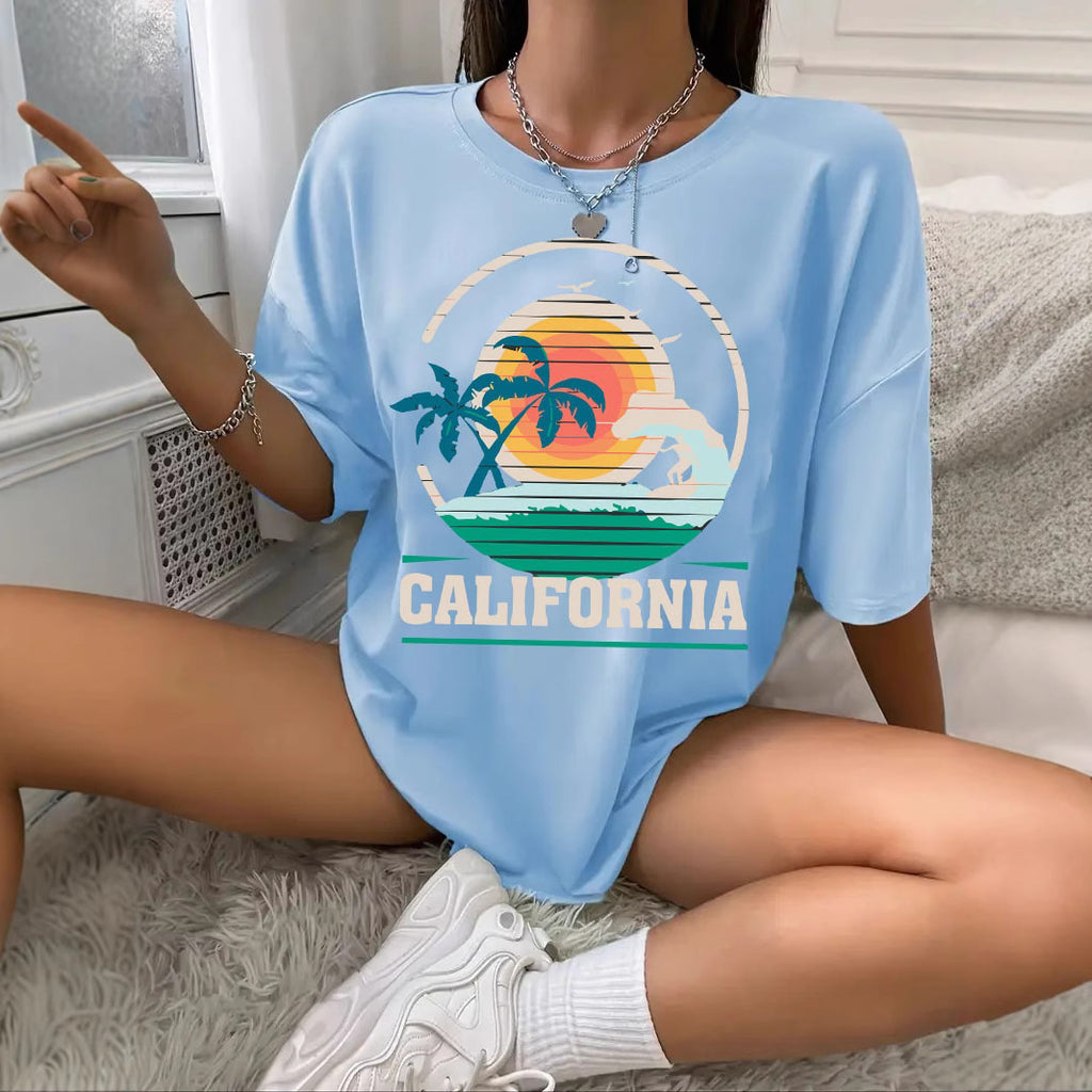 Wholesale Men's Cotton Sport Style Coconut Tree Short Sleeve Men's T-shirt - front view