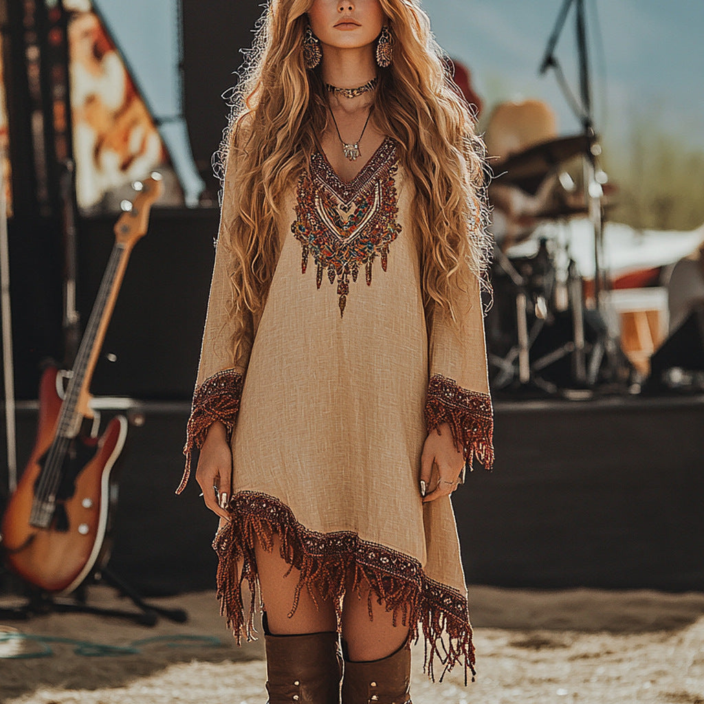 Women Dress Lace Loose Printed Dress - front view