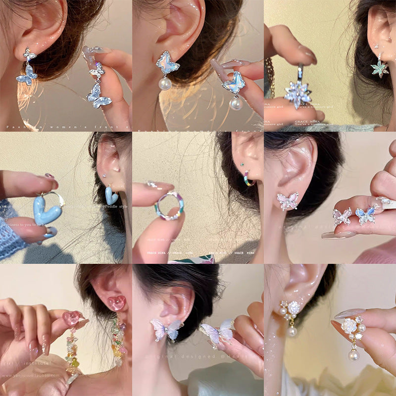 Ins Style Pearl Earrings Women's 925 Silver Needle Niche Design Butterfly Earrings Light Luxury Advanced Sense Earrings Earrings Earrings - front view