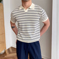 Wholesale Men's Polyester Classic Style Stripe Short Sleeve Men's T-shirt - front view