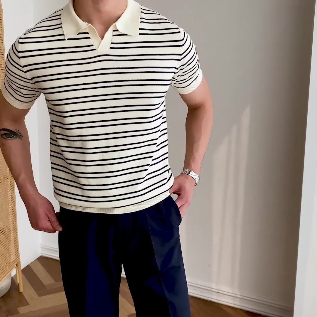 Wholesale Men's Polyester Classic Style Stripe Short Sleeve Men's T-shirt - view 2