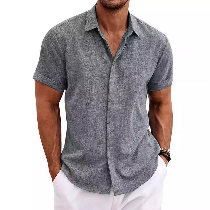 Wholesale Men's Polyester Acetate Fiber Simple Style Classic Style Solid Color Short Sleeve Men's Shirts - view 3
