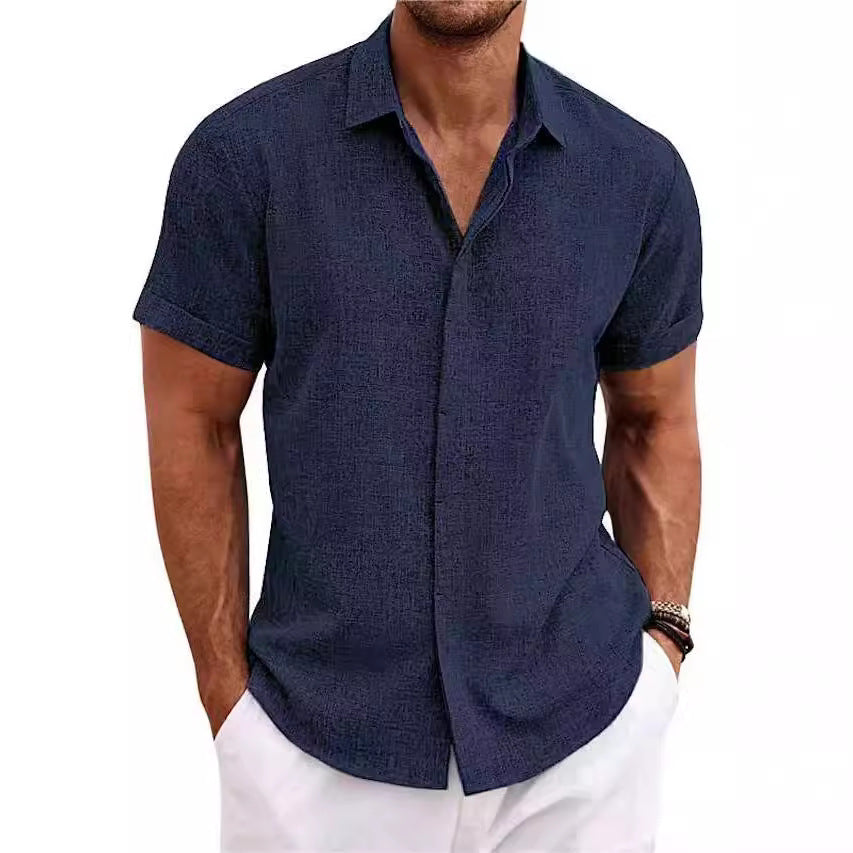Wholesale Men's Polyester Acetate Fiber Simple Style Classic Style Solid Color Short Sleeve Men's Shirts - view 5