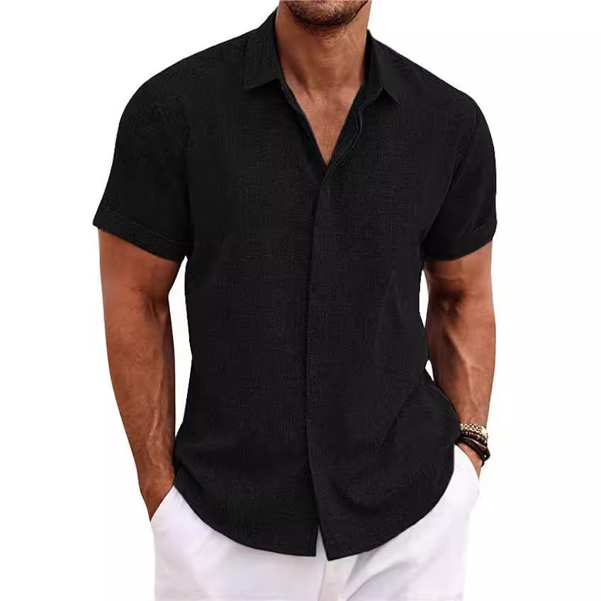 Wholesale Men's Polyester Acetate Fiber Simple Style Classic Style Solid Color Short Sleeve Men's Shirts - view 4