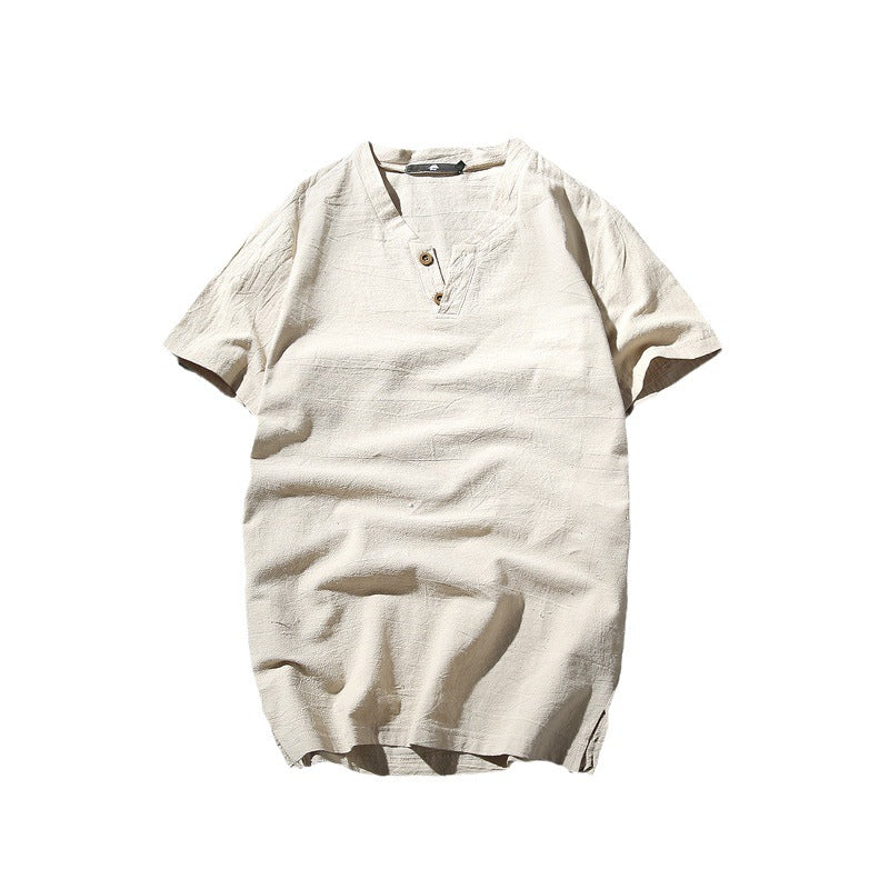 Wholesale Men's Linen Casual Simple Style Solid Color Short Sleeve Men's T-shirt - view 4