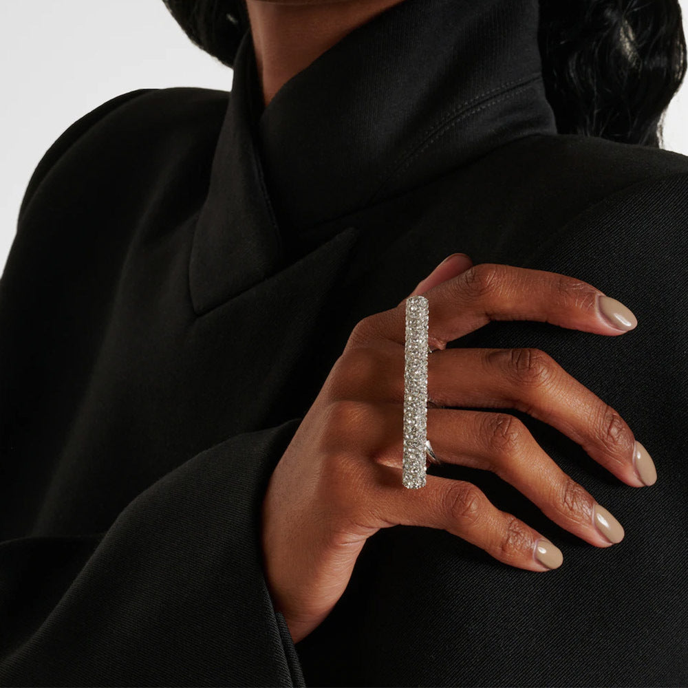 New Geometric Rhinestone Ring  Personality Diamond Double Finger Adjustable Shine Ring Ring Ring Ladies Ring - front view