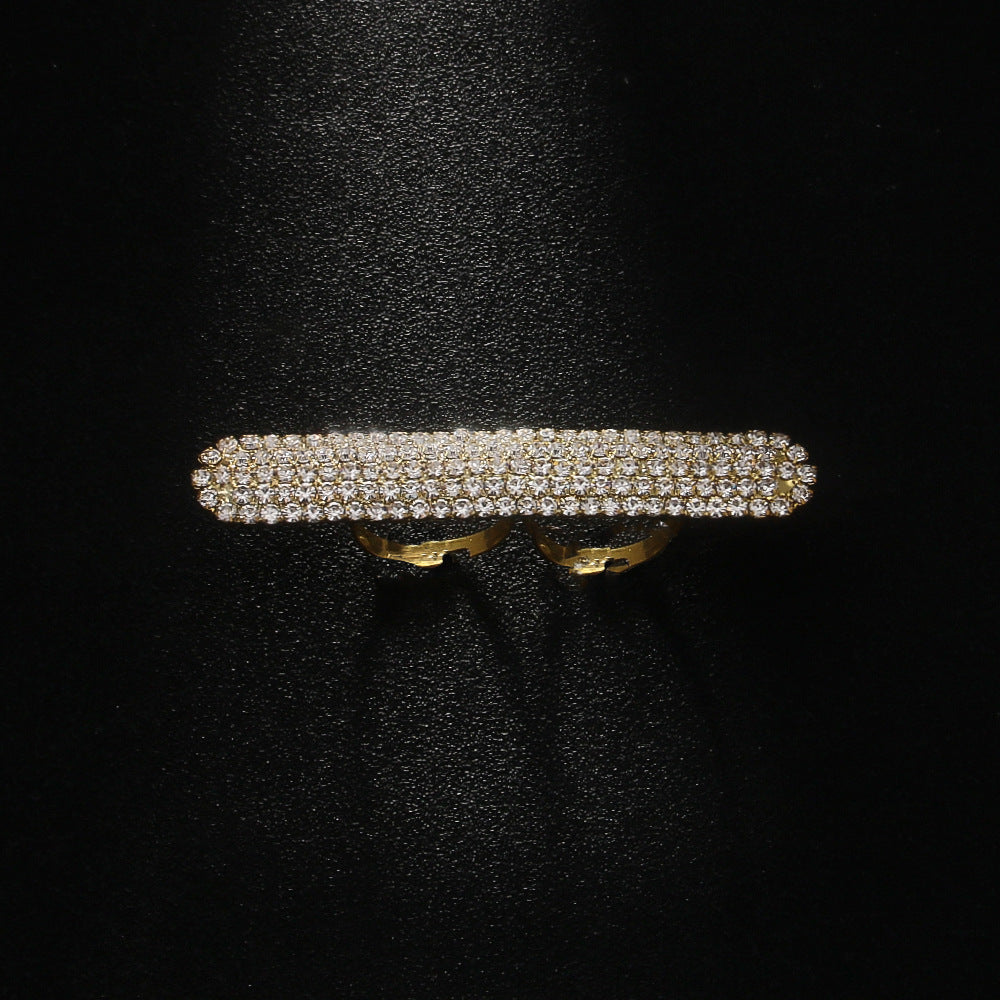 New Geometric Rhinestone Ring  Personality Diamond Double Finger Adjustable Shine Ring Ring Ring Ladies Ring - view 3