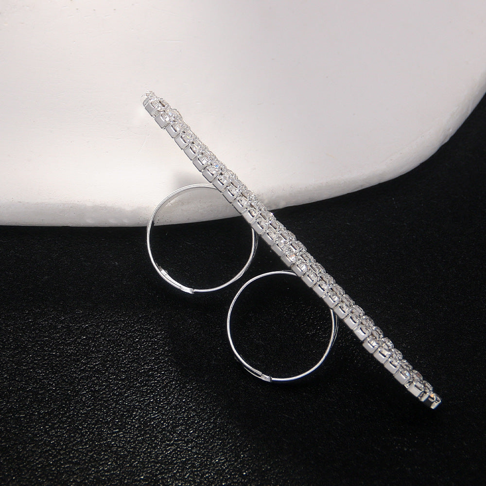 New Geometric Rhinestone Ring  Personality Diamond Double Finger Adjustable Shine Ring Ring Ring Ladies Ring - view 4