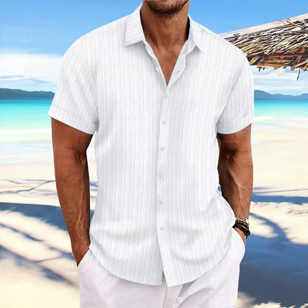 Wholesale Men's Cotton Blend Cotton And Linen Simple Style Classic Style Solid Color Short Sleeve Men's Shirts - view 2