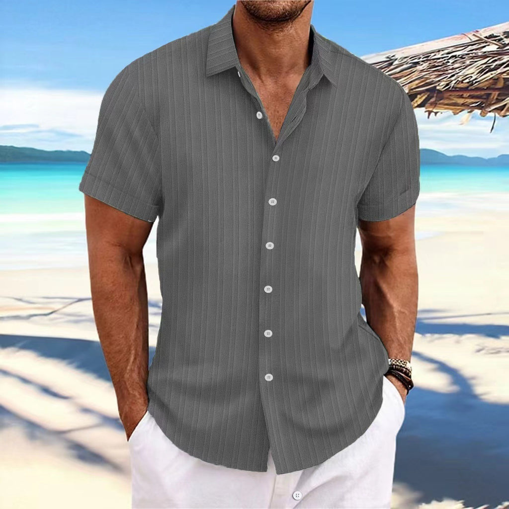 Wholesale Men's Cotton Blend Cotton And Linen Simple Style Classic Style Solid Color Short Sleeve Men's Shirts - view 3