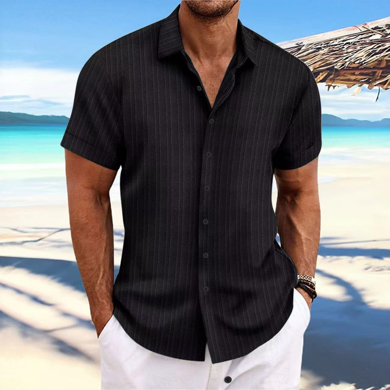 Wholesale Men's Cotton Blend Cotton And Linen Simple Style Classic Style Solid Color Short Sleeve Men's Shirts - front view
