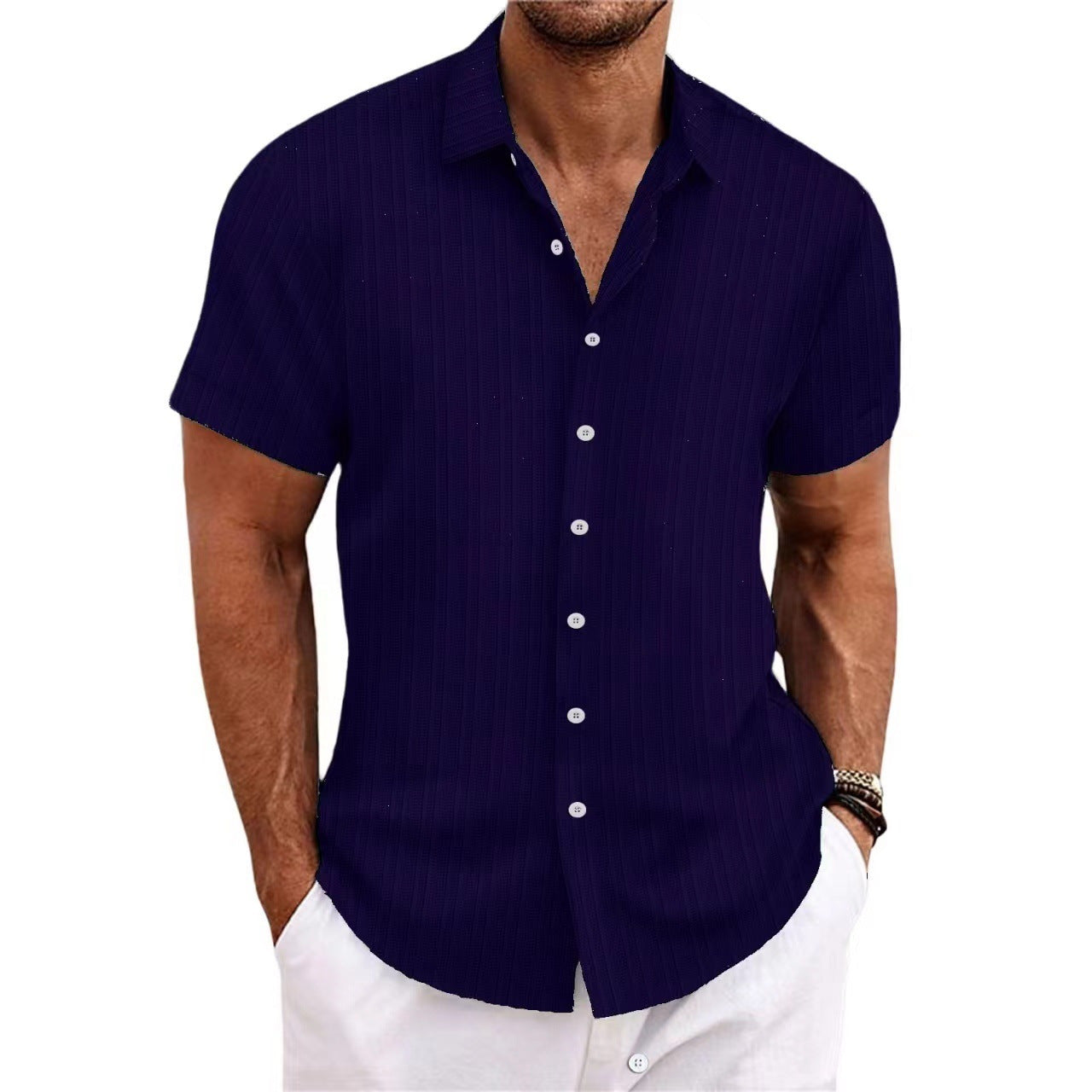 Wholesale Men's Cotton Blend Cotton And Linen Simple Style Classic Style Solid Color Short Sleeve Men's Shirts - view 5