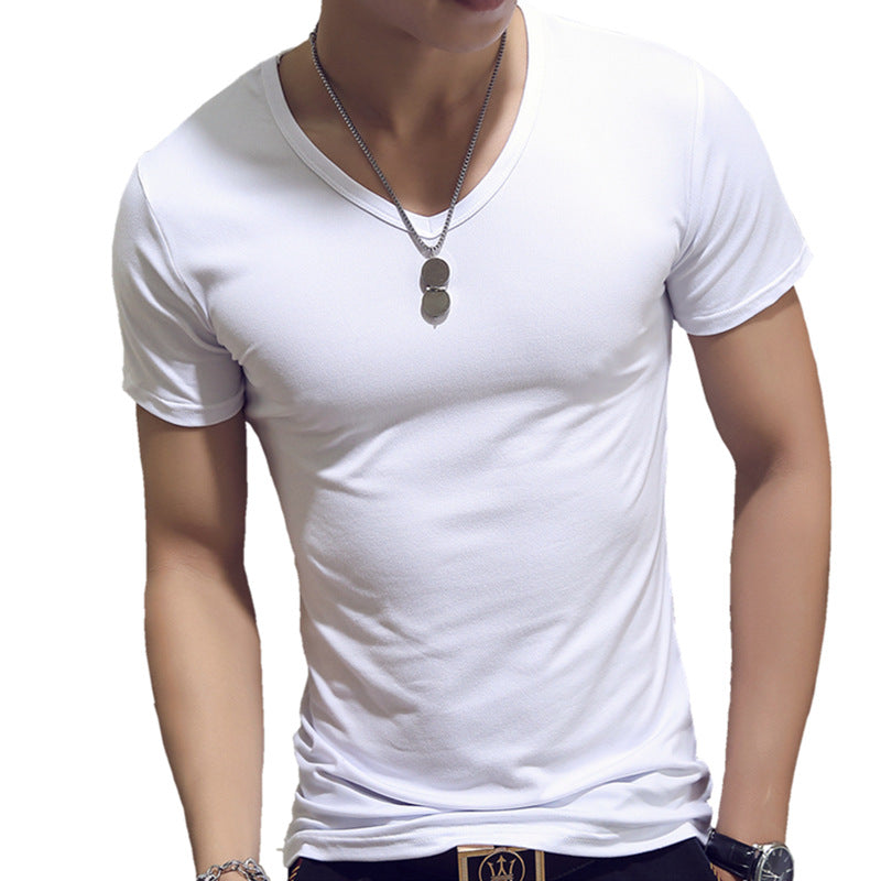 New Men's Summer Solid Color Men's T-shirt Short Sleeve V-neck Men's T-shirt Foreign Trade Wholesale Stall Supply - view 5