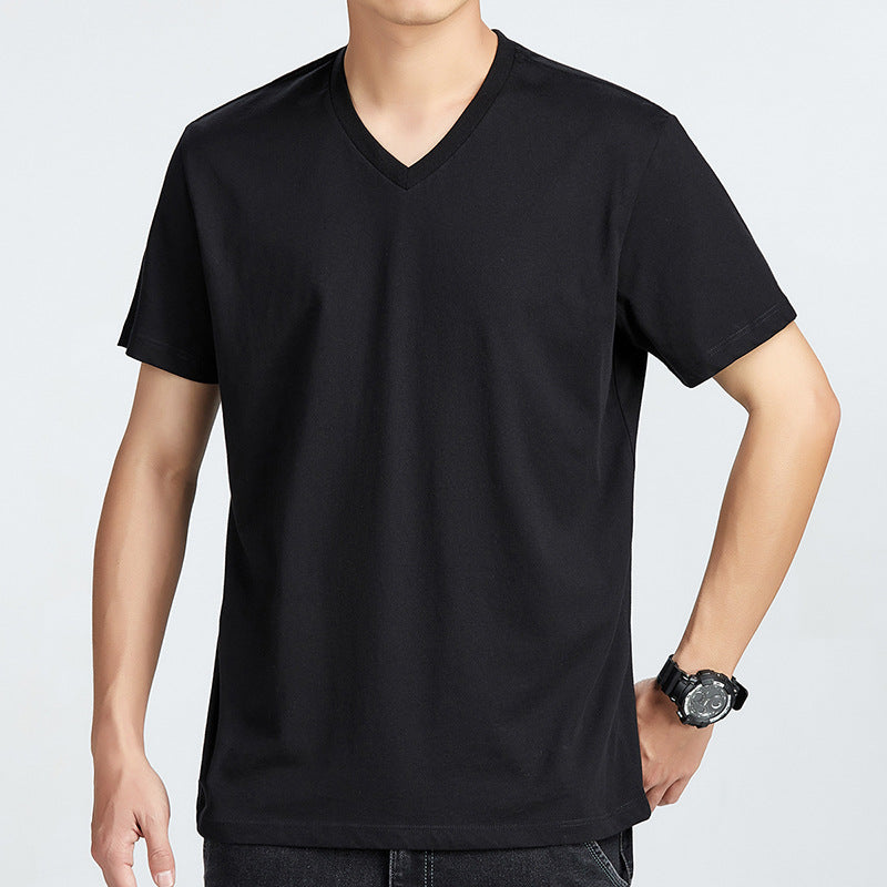 Slim Fit Factory Direct Solid Color V-neck Short Sleeve T-shirt New Men's Young Men's T-shirt Loose Cotton T-shirt Men's T-shirt - front view