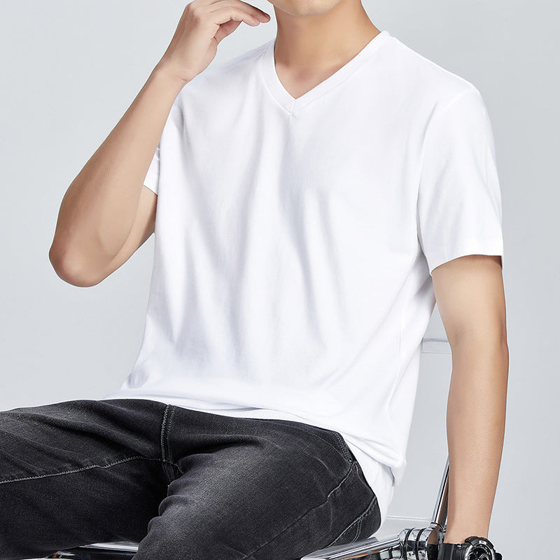 Slim Fit Factory Direct Solid Color V-neck Short Sleeve T-shirt New Men's Young Men's T-shirt Loose Cotton T-shirt Men's T-shirt - view 2