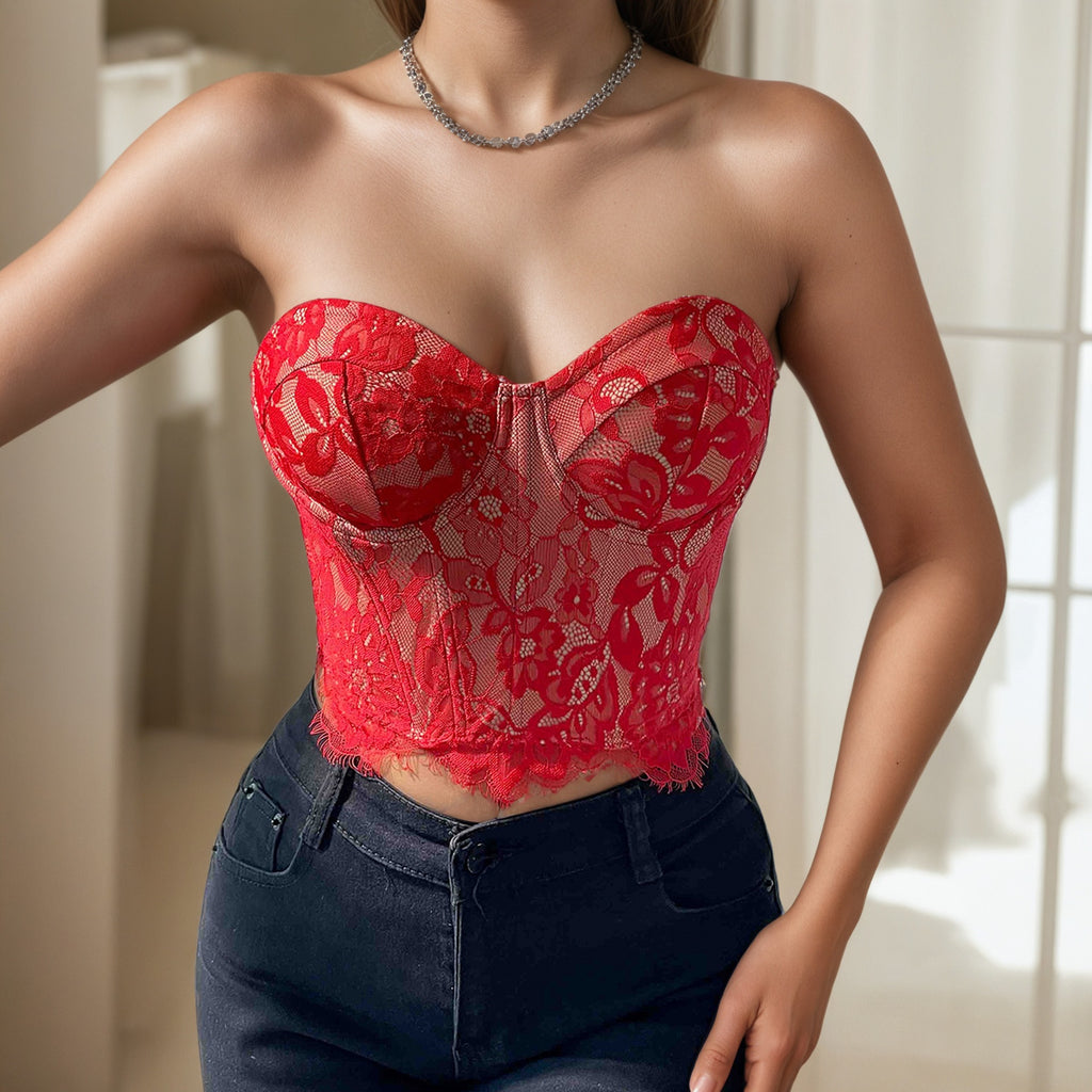 Style Sexy Lace Eyelash Flower Design Women's Top, Hot Selling High Sense Underwear Bandeau Vest - view 2
