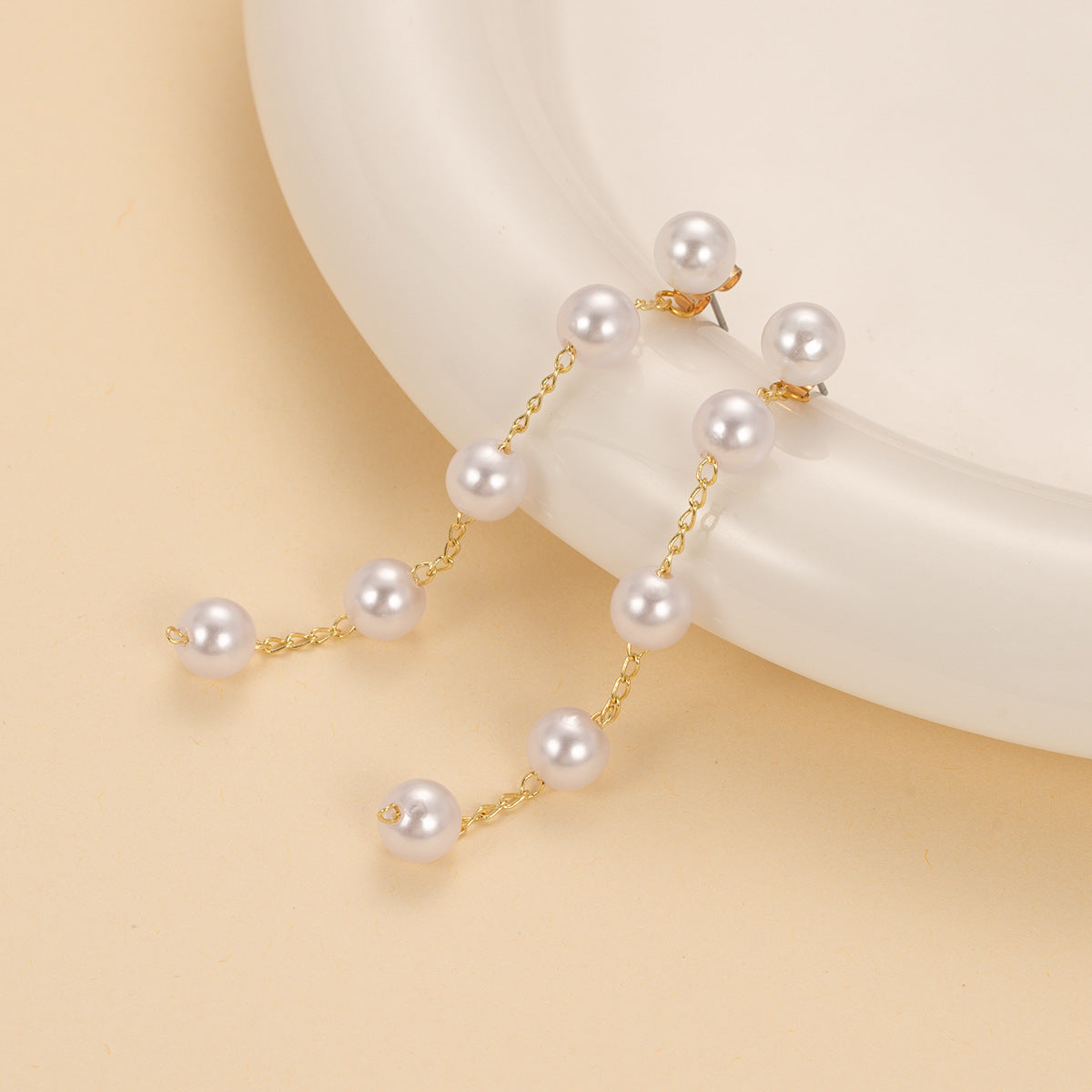 Fashion Elegant Pearl Earrings A Pair Of Pendant Earrings Long Pearl Chain Tassel Earrings - view 3