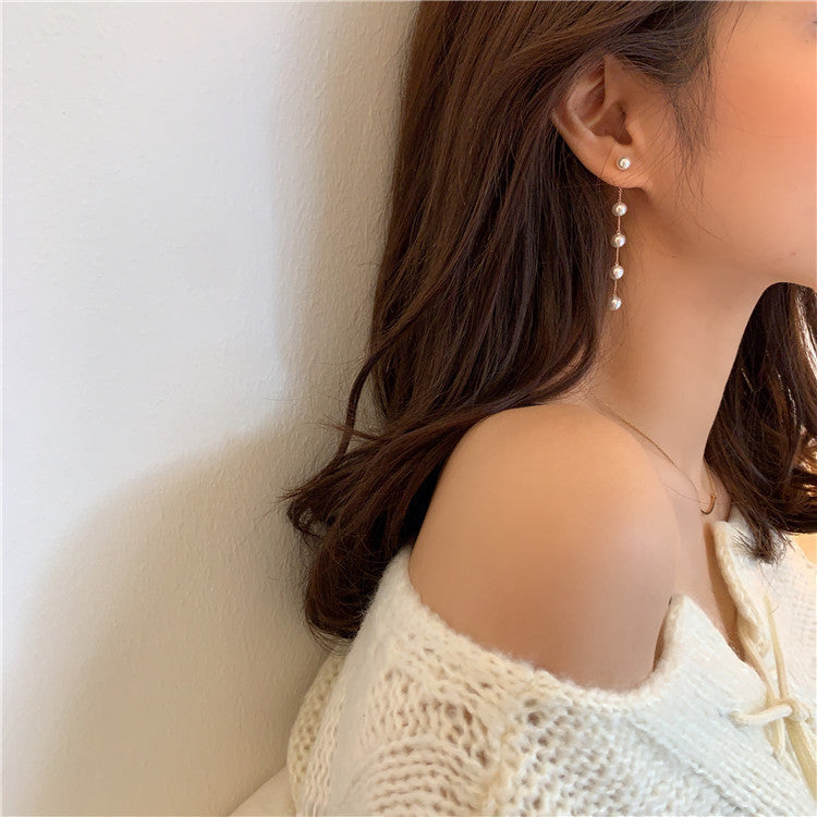 Fashion Elegant Pearl Earrings A Pair Of Pendant Earrings Long Pearl Chain Tassel Earrings - view 4