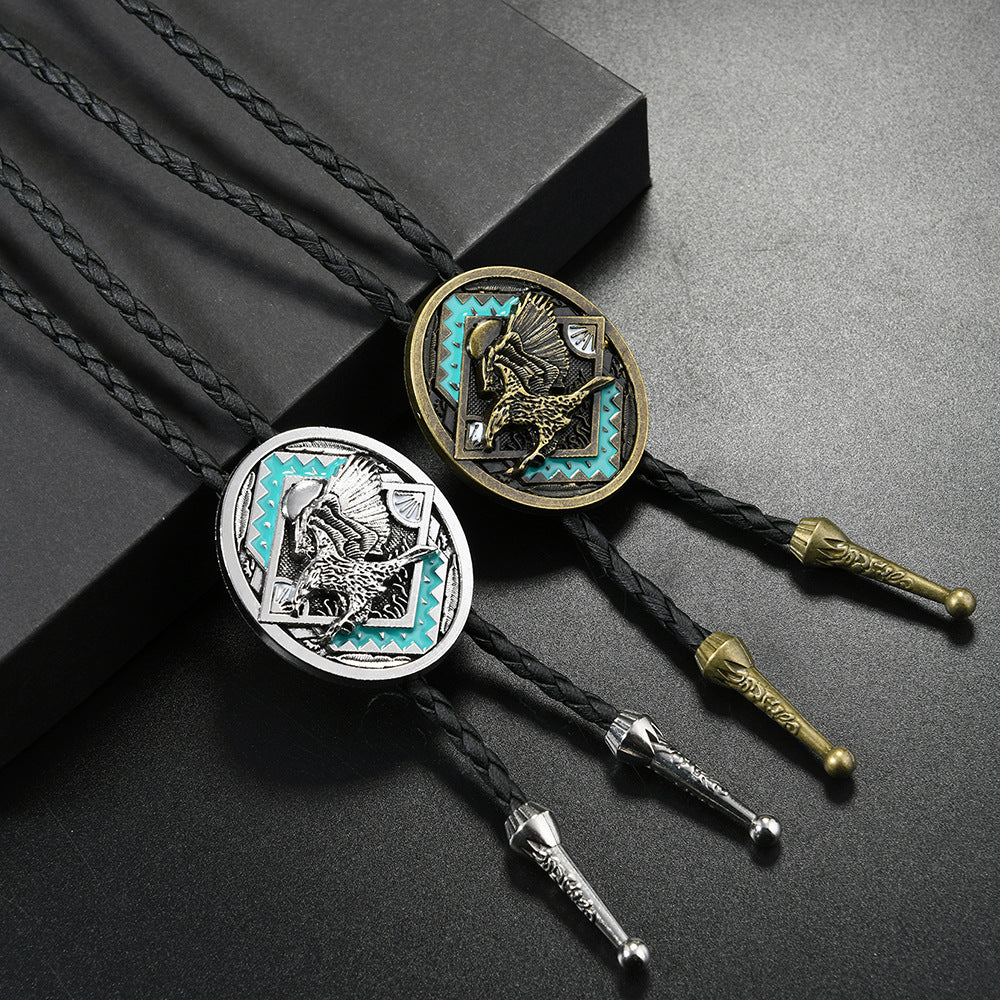 Retro Western Horse Alloy Pendant PU Necklace Woolen Chain Denim Polo Tie Men's Shirt Bow Tie - view 3