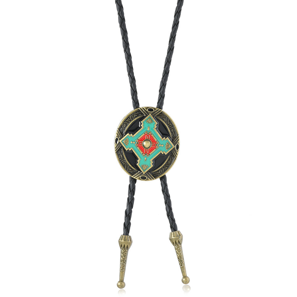 Retro Western Horse Alloy Pendant PU Necklace Woolen Chain Denim Polo Tie Men's Shirt Bow Tie - view 5