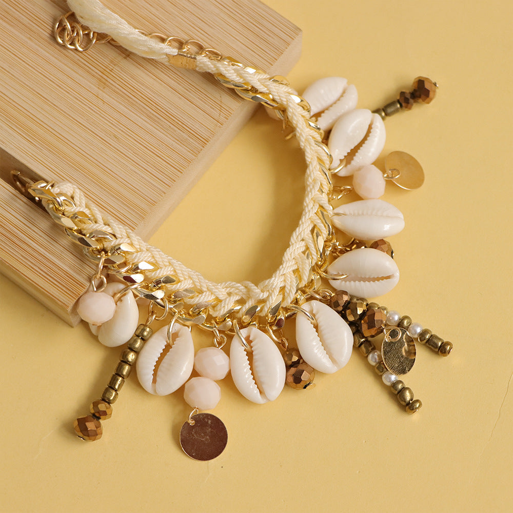 Amazon's Hottest Bohemian Style Bracelet Braided Rope Shell Beaded Disc Tassel Bracelet Fashionable Versatile Bracelet - view 3