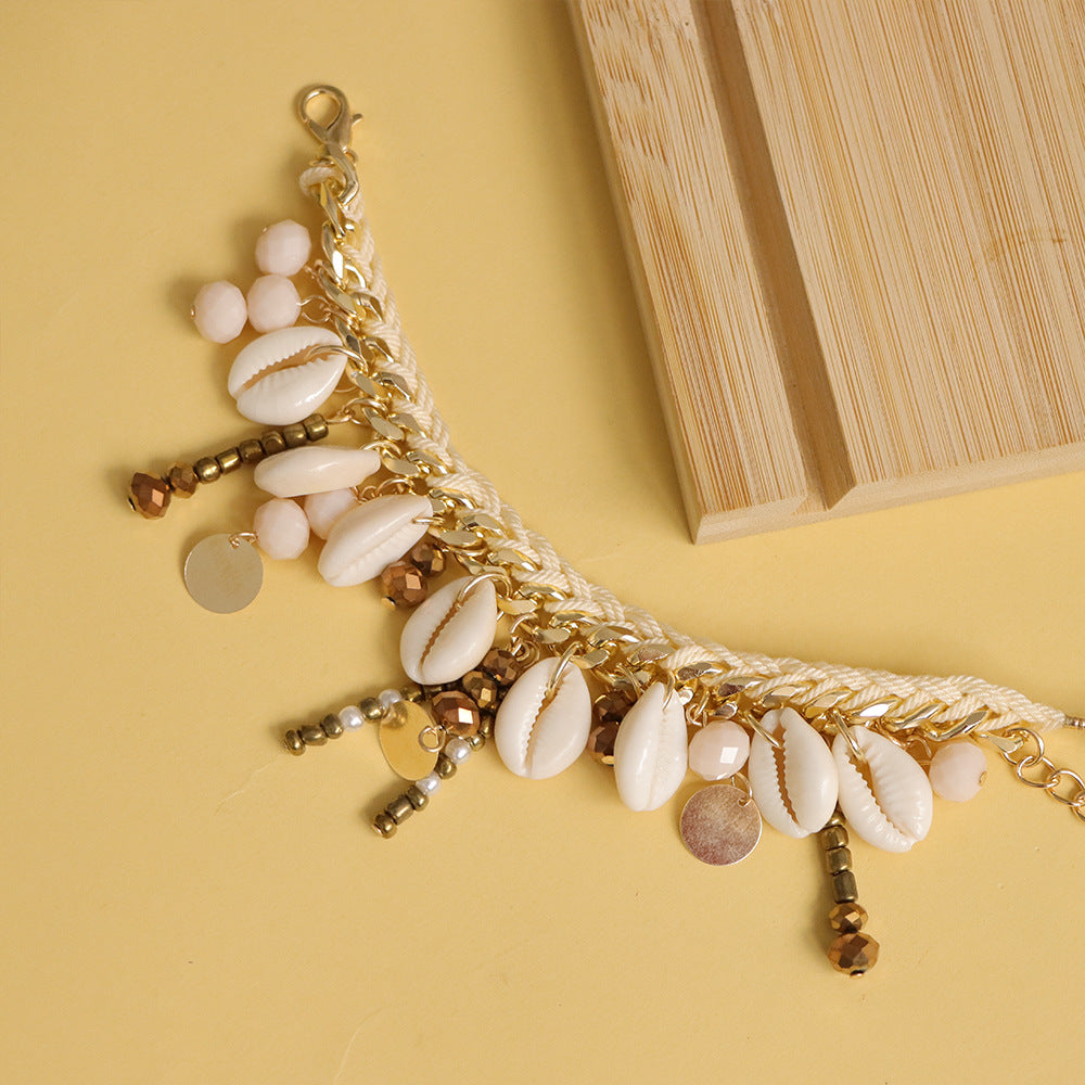 Amazon's Hottest Bohemian Style Bracelet Braided Rope Shell Beaded Disc Tassel Bracelet Fashionable Versatile Bracelet - view 4