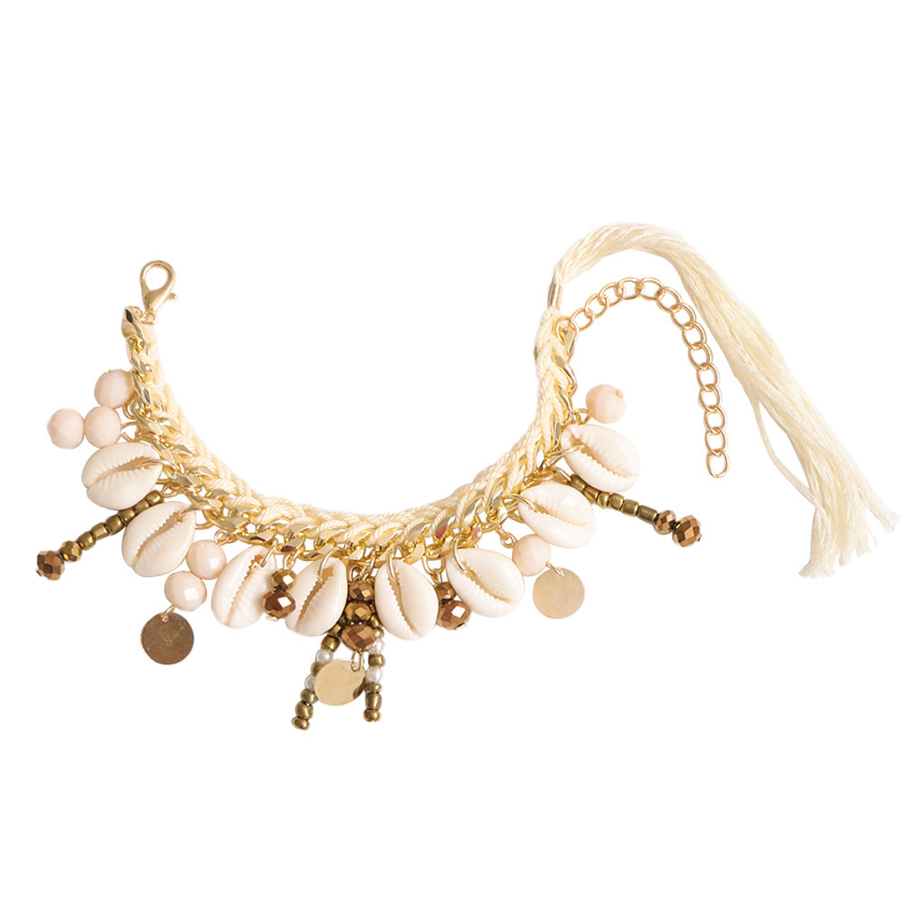 Amazon's Hottest Bohemian Style Bracelet Braided Rope Shell Beaded Disc Tassel Bracelet Fashionable Versatile Bracelet - view 5