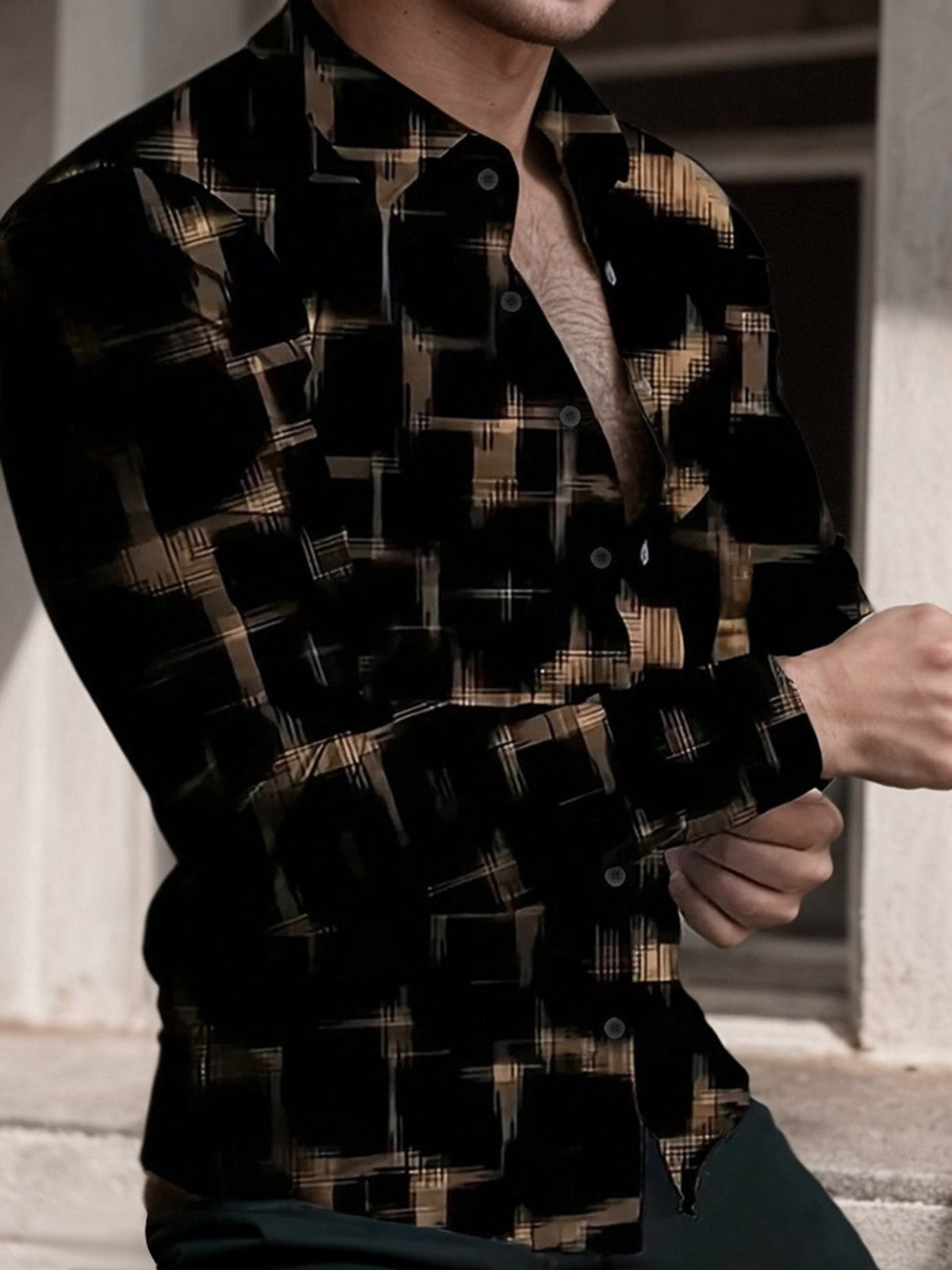 Wholesale Men's Polyester Casual Geometric Long Sleeve Men's Shirts - front view
