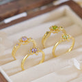 A756 French Design Olive Green Palace Retro Open Ring Purple Zircon Suit Ring Women's Ring - front view